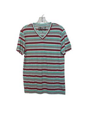 Peace Generation Striped Tshirt Womens Small Red Green New WOT Vneck
